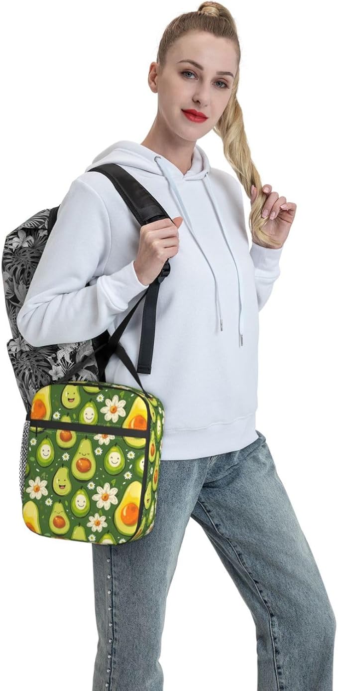 Insulated Lunch Box for Women Men, Avocado Theme Lunch Box Reusable Portable Lunch Bag Cooler Tote Waterproof Lunch Container for Office Picnic Work Travel