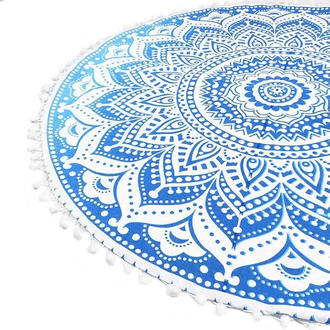 Eyes of India - Mandala Floor Pillow Cover Meditation Cushion Seating Throw Hippie Round Colorful Decorative Bohemian Indian Pouf Ottoman Handmade Cover ONLY (Omb-Blue, 32" x 32")
