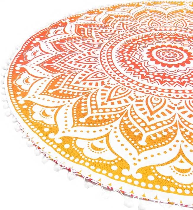 Eyes of India - Mandala Floor Pillow Cover Meditation Cushion Seating Throw Hippie Round Colorful Decorative Bohemian Indian Pouf Ottoman Handmade Cover ONLY (Omb-Yellow, 32" x 32")