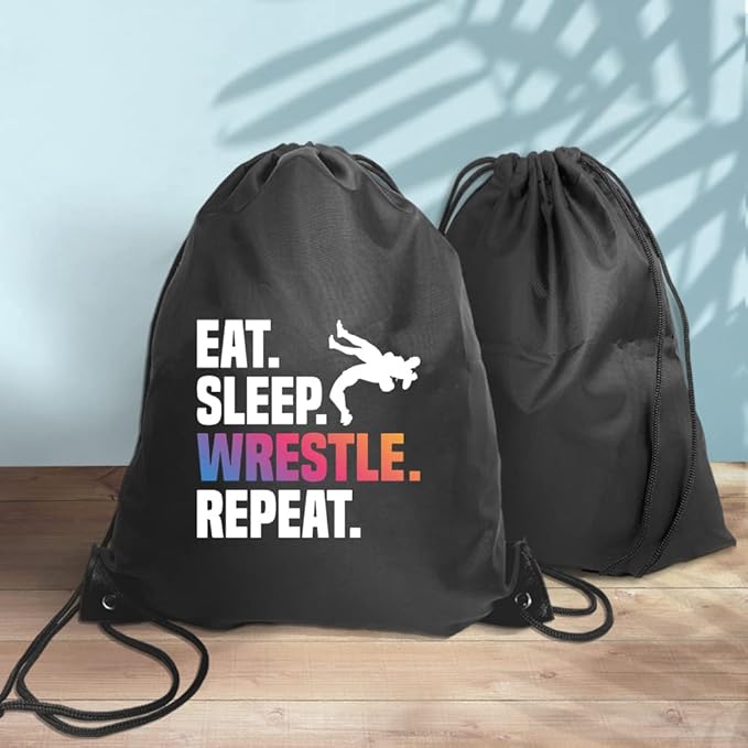 Haizct Eat Sleep Wrestle Repeat Backpack, Gifts for Wrestle Fans, wrestler Gift, Unisex Drawstring Backpack Bag for Gym Shopping Sport Yoga Dance Rehearsa