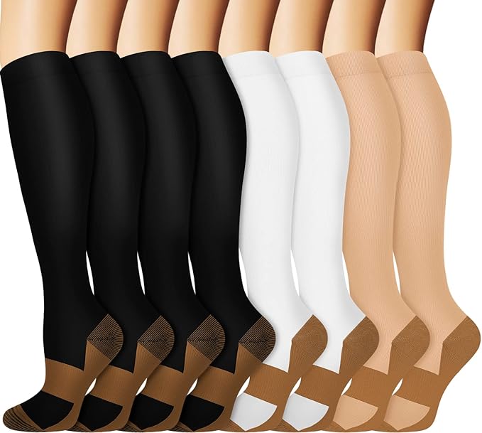 Graduated Copper Compression Socks for Men & Women Circulation 8 Pairs 15-20mmHg - Best for Running Athletic Cycling