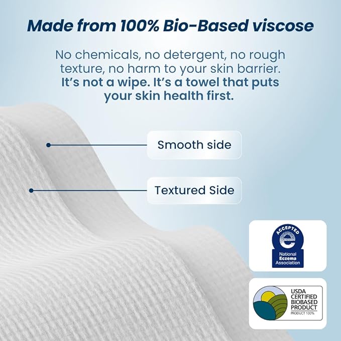 Clean Skin Club Clean Towels XL® Supreme, 100% USDA Biobased Face Towel, Disposable Face Towelette, Eczema Association Accepted, Makeup Remover Dry Wipes, Ultra Soft, 1 Pack, 50 Ct