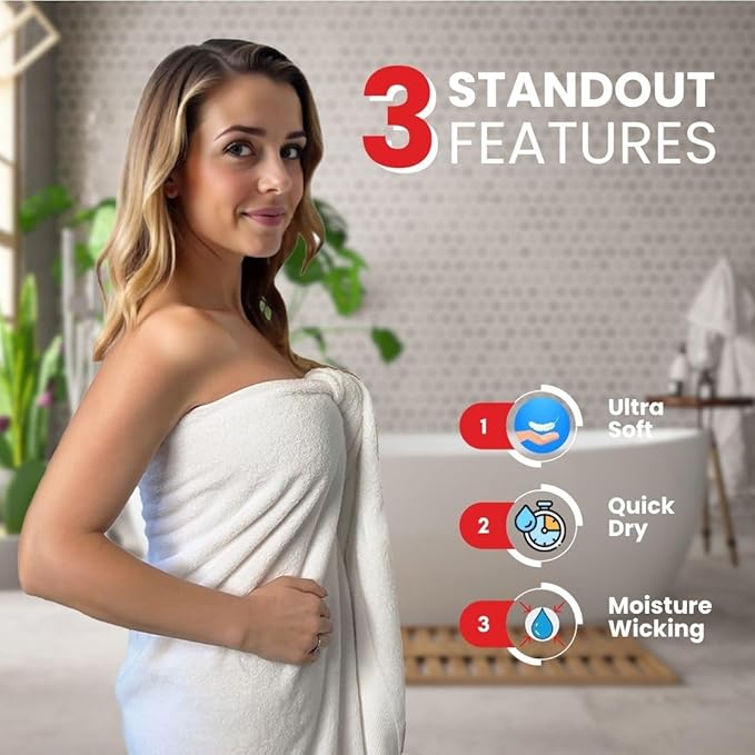 Infinitee Xclusives– Luxury Bath Sheets Towels – 2 Pack 600 GSM (35X70 Inches)– 100% Ring Spun Cotton Large Bath Towels for Bathroom (Brilliant White, Bath Sheet Pack of 2)