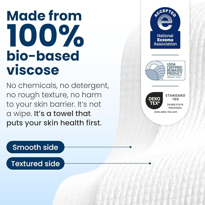 Clean Skin Club Clean Towels XL®, 100% USDA Biobased Face Towel, Disposable Face Towelette, Eczema Association Accepted, Makeup Remover Dry Wipes, Ultra Soft, 50 ct per pack, 4 Packs, 200 Ct Total