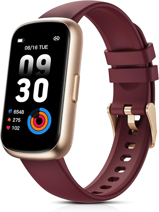 Fitness Tracker for Women Men, Smart Watch Band with 24/7 Heart Rate Blood Oxygen Sleep Monitor, Calories Step Tracker Pedometer 3ATM Waterproof Activity Tracker for Android iOS, Wine Red
