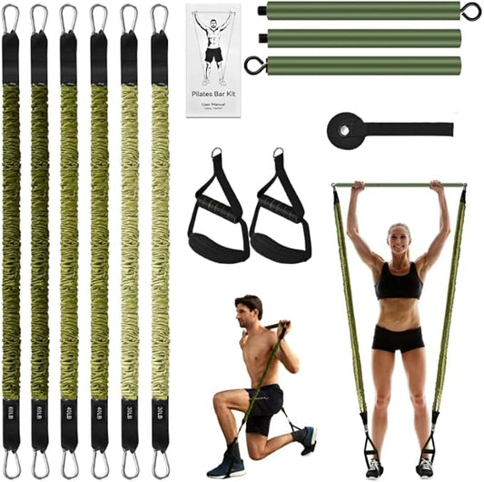 Pilates Bar Kit with Resistance Bands,260LBS Heavy Duty Resistance Bands for Working Out, Strength Pilates Equipment with Handles Door Anchor, Versatile Pilates Kit for Man Woman Full-Body Workouts