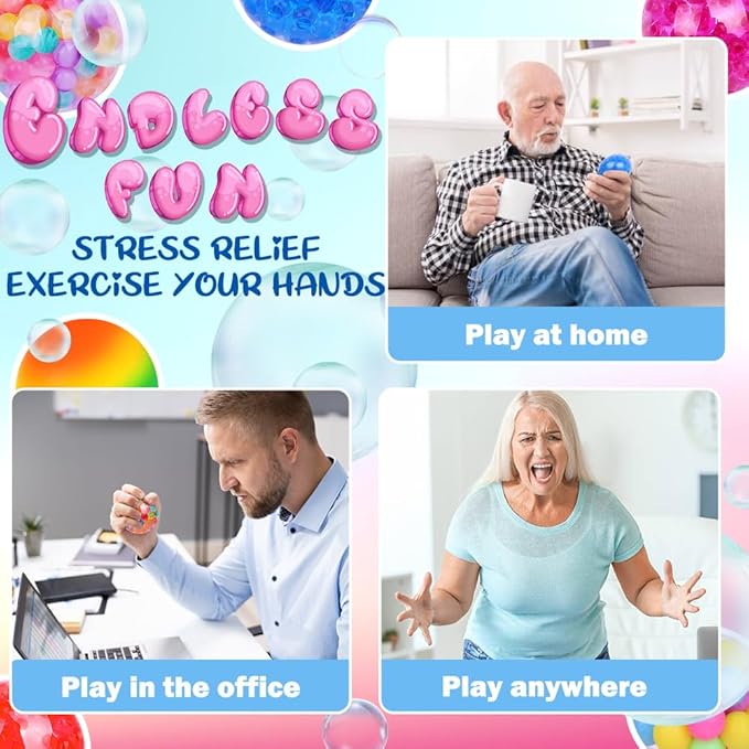 Squishy Balls for Adult Stress Relief - 12pc Set with Squeeze Fidget Balls for Party Favors & Gifts