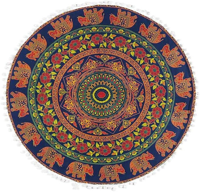 Eyes of India - Mandala Floor Pillow Cover Meditation Cushion Seating Throw Hippie Round Colorful Decorative Bohemian Indian Pouf Ottoman Handmade Cover ONLY (M1 Dark Blue-2, 32" x 32")