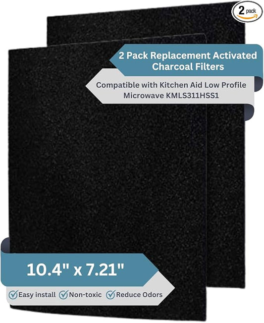 2-Pack Activated Carbon Charcoal Microwave Hood Filters - Pre-Cut 10" x 7.21" Microwave Hood Filters - Compatible w/Whirlpool WML55011 & KitchenAid Low‑Profile Models, Made in USA