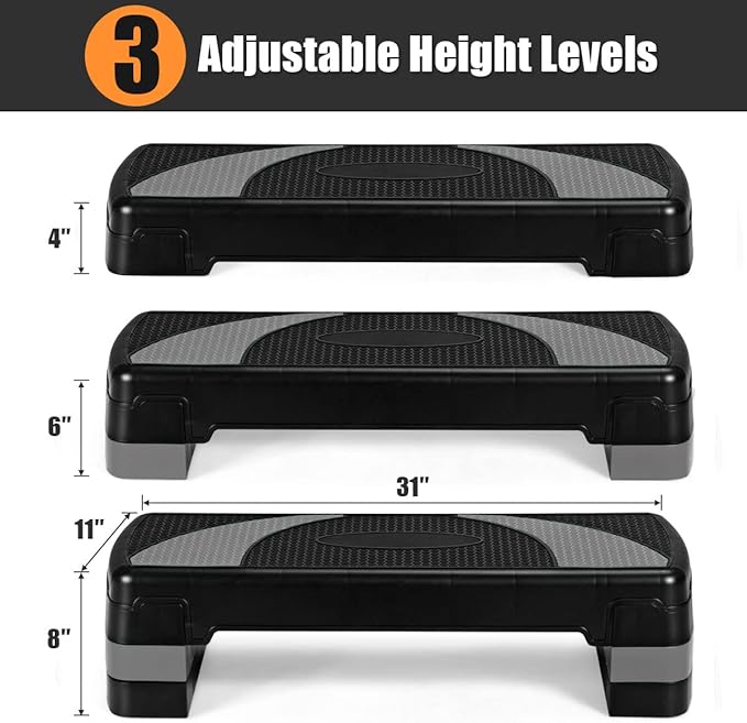 Goplus 31" Aerobic Exercise Stepper Deck, Adjustable Fitness Workout Step Platform Trainer with Risers, 4”6”8”Levels Height-Adjustable, for Home Gym and Office