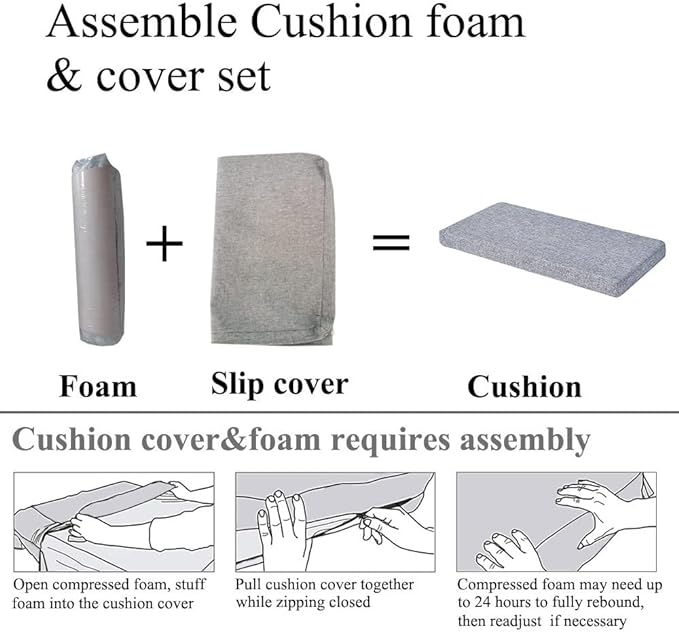 Piano Bench Cushion for Indoor Shoe Storage with Ties Non Slip Picnic Bench Pad for Kitchen Dining Table Seat 40 x14 inch, Ash Grey