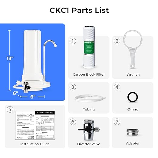 iSpring CKC1 Countertop Drinking Water Filtration System with Carbon Filter 2.5" x 10", White
