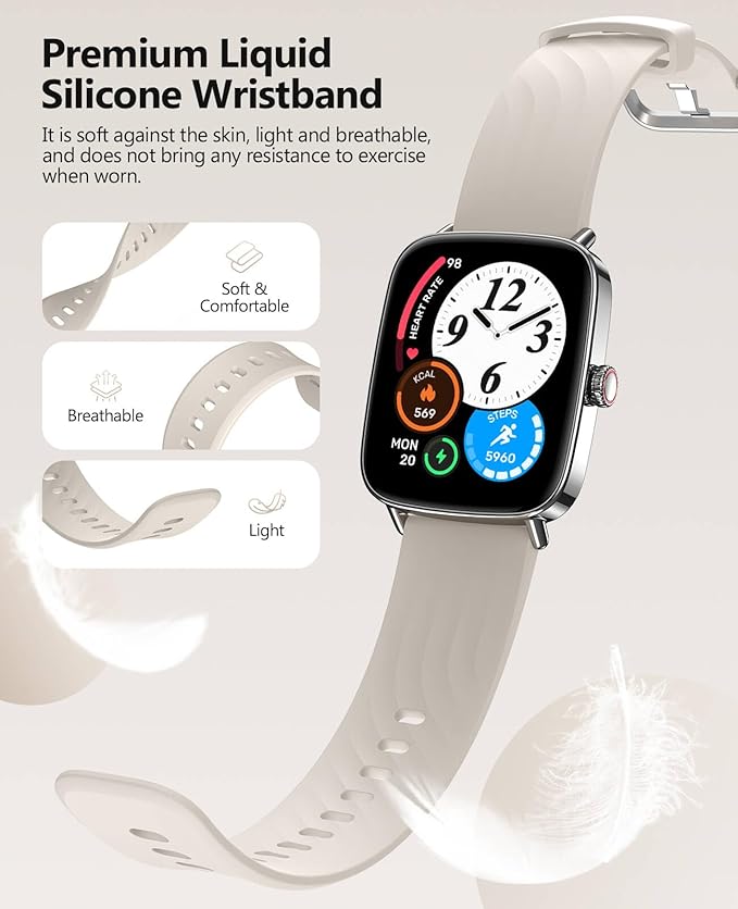 2025 Smart Watches for Women Men, 1.85" AI Voice Smartwatch, 24/7 Heart Rate Monitor, Stress/SpO2/Sleep Tracker, IP68 Waterproof, Weather, 100+ Sports Fitness Tracker for Android iOS Khaki