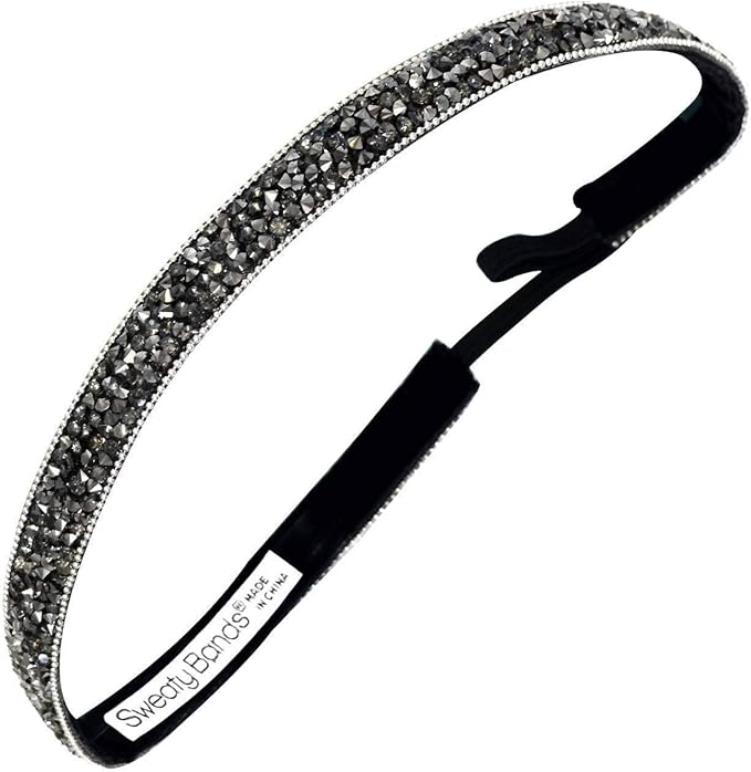 Sweaty Bands Womens Girls Headband - Non-Slip, Velvet-Lined Sparkly Hairband - Bling It Shine On Gunmetal 5/8-Inch