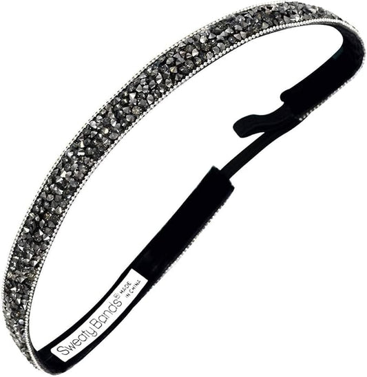Sweaty Bands Womens Girls Headband - Non-Slip, Velvet-Lined Sparkly Hairband - Bling It Shine On Gunmetal 5/8-Inch