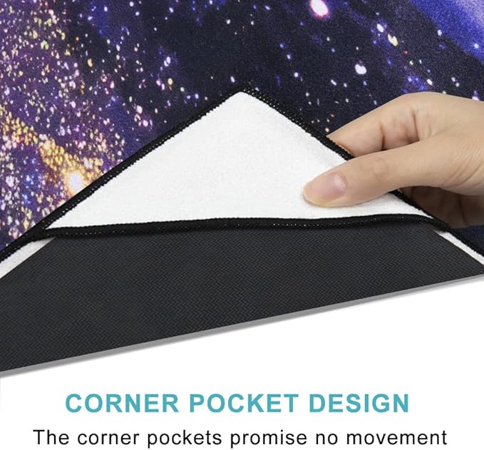 QIYI Large Yoga Mat Towel with Corner Pockets, Non Slip Sweat Absorbent Hot Yoga Towels, Soft Yoga Blankets with Travel Bag, Skidless Mat Cover for Workout, Gym, Fitness - 74"x26", Purple & Pink Grain