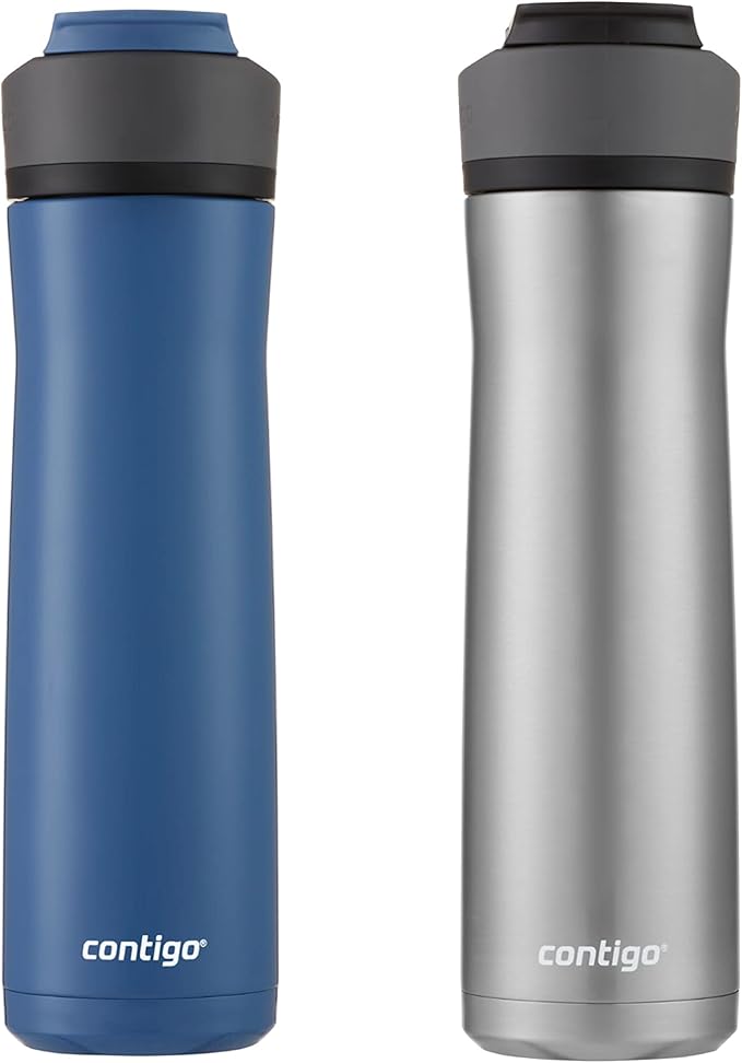 Contigo Ashland Chill 2.0, 2-Pack, 24oz, Stainless Steel with Straw and Handle, Dual Insulated for Cold and Hot Drinks, Blue Corn and Stainless Steel