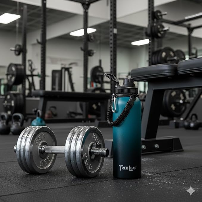 Travel Water Bottle with Carrying Bag, 3 Lids (Spout, Straw, Handle), and Bottle Brush; Leak Proof, Quality, Vacuum Insulated, Stainless Steel (Cascade Shadow, 40 oz)