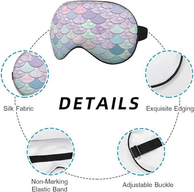 Mermaid Scales Eye Mask Sleeping Mask Pink Purple Blue Green Scales Marine Life Sleep Masks Silky Soft Eye Cover for Women Men Shading Blindfold for Air Travel Sleeping