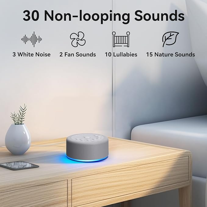 Sound Machine Night Light White Noise Machine 30 Non Looping Sounds 12 Lights 5 Timers 36 Adjustable Volume Memory Function Sleep Brown Noise Sounds Machine for Baby Kids Adult & Home Office Travel