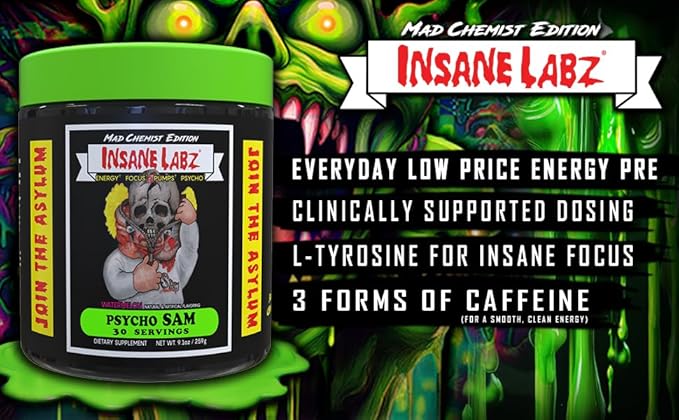 Insane Labz Psycho Sam, High Stimulant Pre Workout Powder, 30 Srvgs (30 Servings (Pack of 1), Fruit Punch