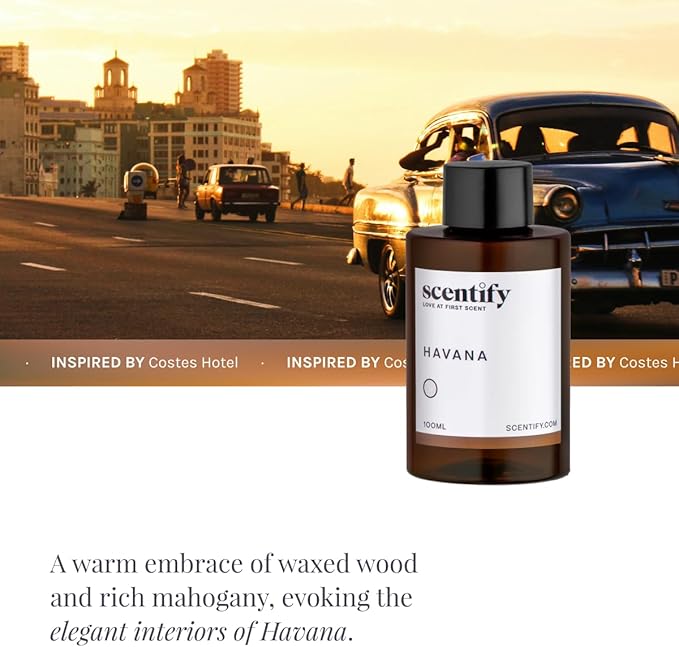 Scentify Havana Aroma Oil Refill Scent for Oil Diffusers - Oak Moss, Rum, Paprika, Mahogany Scents - Luxurious Relaxing Aromatherapy Diffuser Fragrance 100ml, 3.38 oz