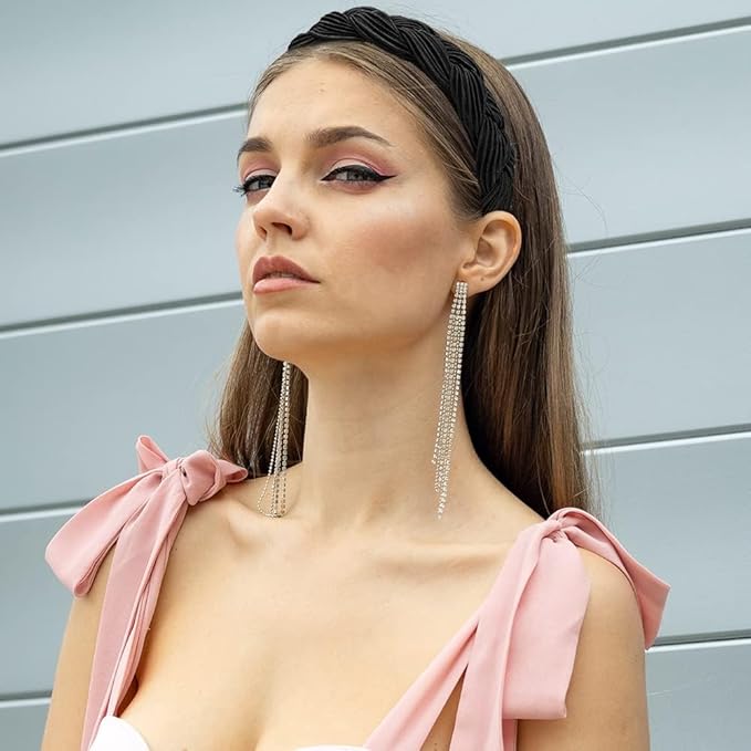 Madison Tyler Thick Headbands for Women | Wide Black Velvet Braided Cute Handmade Makeup Hair Band for Girls Thin Hair | Skincare and Boho Spring Headband for Washing Face