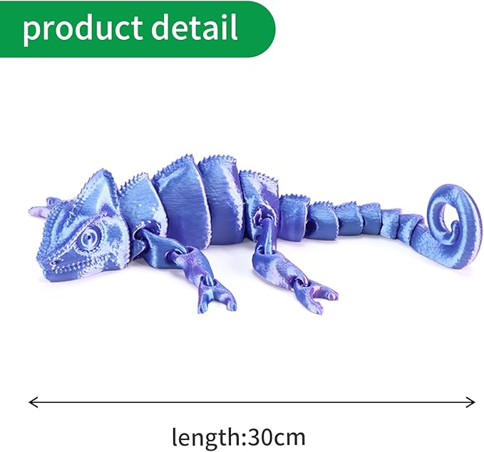 3D Printed Chameleon Articulated Fidget Toy - 12Inch PLA Flexible 3D Lizard Toy with Movable Joints, Stress Relief Desk Decor & Unique Gift for Reptile Lovers, Kids & Adults
