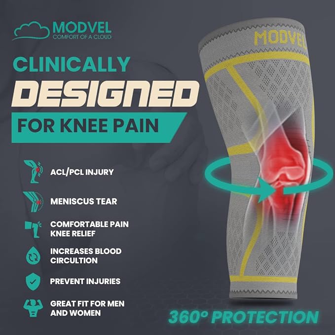 Modvel Compression Knee Brace for Women & Men, 2-Pack Knee Brace for Running Knee Pain, Knee Support Compression Sleeve, Workout Sports Knee Braces for Meniscus Tear, ACL & Arthritis Pain Relief