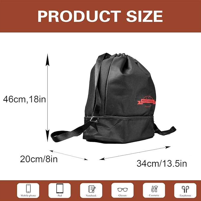 D&C Drawstring Backpack with Shoe Compartment - Water-Resistant Sports Bag & Gym Bag, basketball backpack