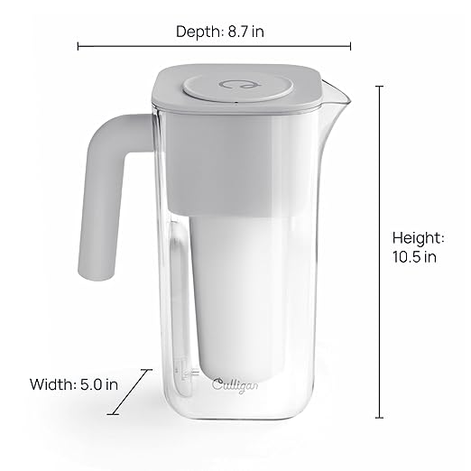 Culligan with ZeroWater Technology 8-Cup Water Filter Pitcher – Includes 5-Stage Advanced Water Filter, IAPMO Certified to Reduce Lead, Total PFAS (Forever Chemicals), Mercury, Fluoride, and Chlorine