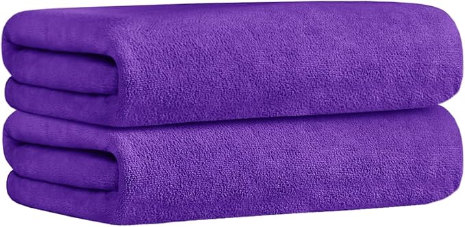 JML Microfiber Bath Towels, 2 Pack Extra Large Bathroom Towel 30" x 60", Oversized, Ultra Soft, Super Absorbent and Fast Drying, No Fading for Hair, Yoga, Gym, Violet