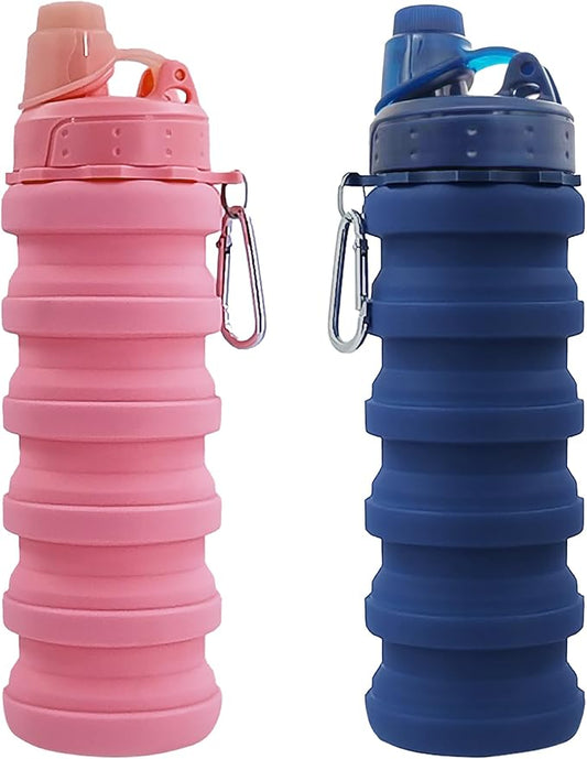 Collapsible Water Bottles Travel water bottle Sports Portable Sport Water Bottle Reusable Water Bottles comes with mountaineering Buckle 500ml silicone Water-proof camping water bottle