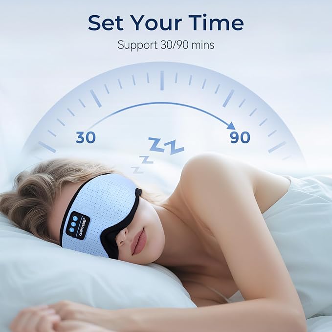 3D Sleep Mask with Bluetooth Headphones, Breathable Cotton Sleeping Headphones for Side Sleepers, Wireless Music Eye Mask with Timer, Gifts for Men Women, Blue