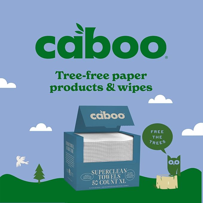 Caboo Bamboo Disposable Face Towels - 50 Count of Lint Free Single Use Face Towels - Soft, Biodegradable, & Extra Large (10 x 11.5 Inches) - Eco Friendly Alternative to Makeup Wipes & Wash Cloths