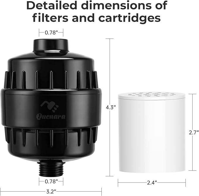 20-Stage Shower Filter, High Output Shower Head Filter for Hard Water with 2 Cartridges, Water Softener Reduces Dry Skin, Dandruff, Eczema and Improves Skin, Hair and Nails, Black