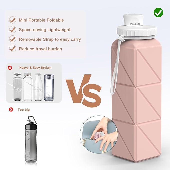 4pack Collapsible Water Bottles, 20.6oz Foldable Water Bottle BPA Free Reusable Lightweight LeakProof Travel Silicone Water Bottles for Travel, Gym, Hiking, Office, Camping, Sports Portable