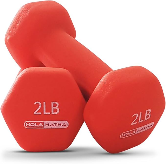 HolaHatha 2, 3, 5, 8, and 10 Pound Neoprene Dumbbell Free Hand Weight Set with Rack, Ideal for Home Exercises to Gain Tone and Definition, Pastel