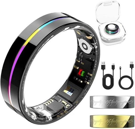 Smart Ring for Women Men,Health Fitness Tracker with Sleep/Blood Pressure/Oxygen Monitoring, Heart Rate & Activity Tracking,IP68 Waterproof, 7-Day Battery,No Subscription Fee 3-Black 8 FRAY