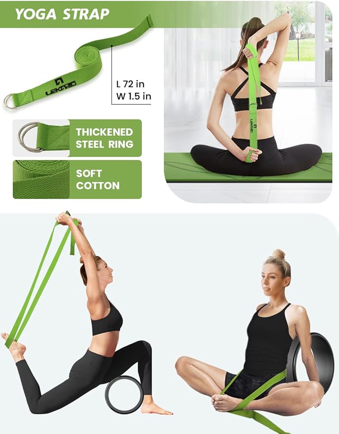 Yoga Wheel Set for Back Pain, 3 Pack Stretching Back Roller Wheel with Yoga Strap & Resistance Band, Great for Improving Flexibility & Backbend, Deep Tissue Massage, Size 13"/10.5"/6.5''
