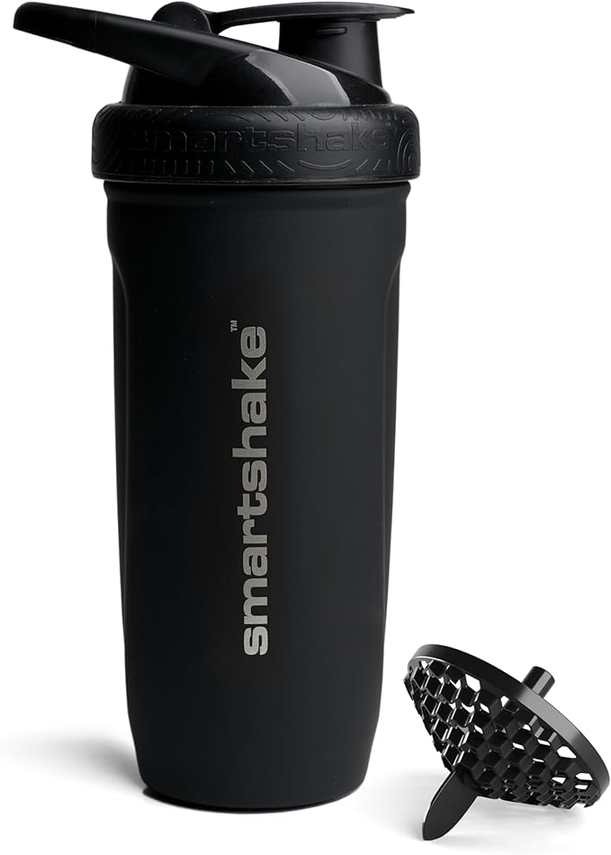 Smartshake Reforce Stainless Steel Protein Shaker Bottle 900 ml | 30 oz - Leakproof Screw-on Lid - BPA Free – Unisex - Non Insulated - Black