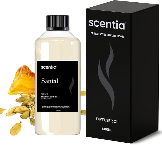 Santal Diffuser Oil 500ml – Luxury Santal-Inspired Oil – Cedarwood, Amber, Musk, Vanilla – Essential Oil Blend for Large Rooms, Cold-Air Diffusers, HVAC & Ultrasonic Use