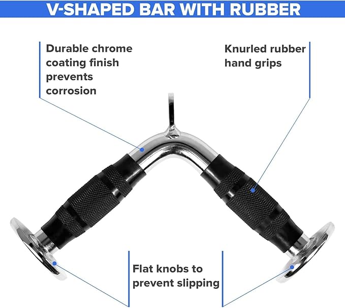 Yes4All Cable Machine Attachment, Row Handles, Tricep Rope, Straight Bar, V Bar, LAT Pulldown Accessories Load 880 LB for Home Gym