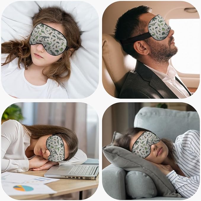 Dinosaur Eye Mask Sleeping Mask Nature Wildlife Animal Retro Green Sleep Masks Silky Soft Eye Cover for Women Men Shading Blindfold for Air Travel Sleeping