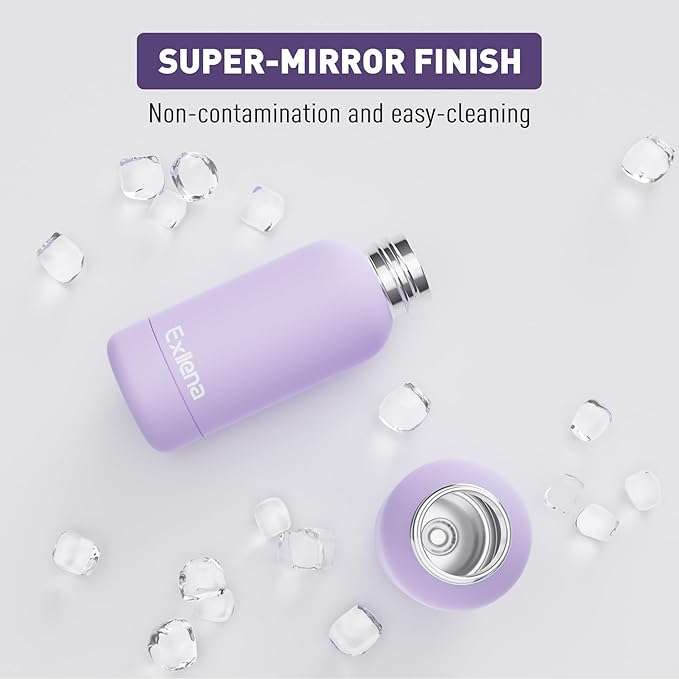 Small Water Bottle 12oz with Clip, Double Wall Stainless Steel Vacuum Small Insulated Water Bottle Keeps Drinks Cold 24 Hrs/Hot 12 Hrs for Kids Handbag School BPA Free (Purple)