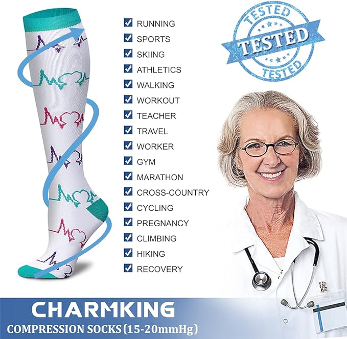 CHARMKING Compression Socks for Women & Men Circulation (8 Pairs) 15-20 mmHg is Best Support for Athletic Running,Hiking