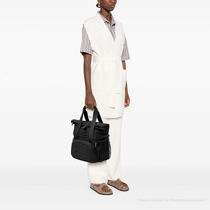 Dual Compartment Insulated Lunch bag, with 2 Leakproof Compartments & Roll-top, 13L lunchbox for work (Black)