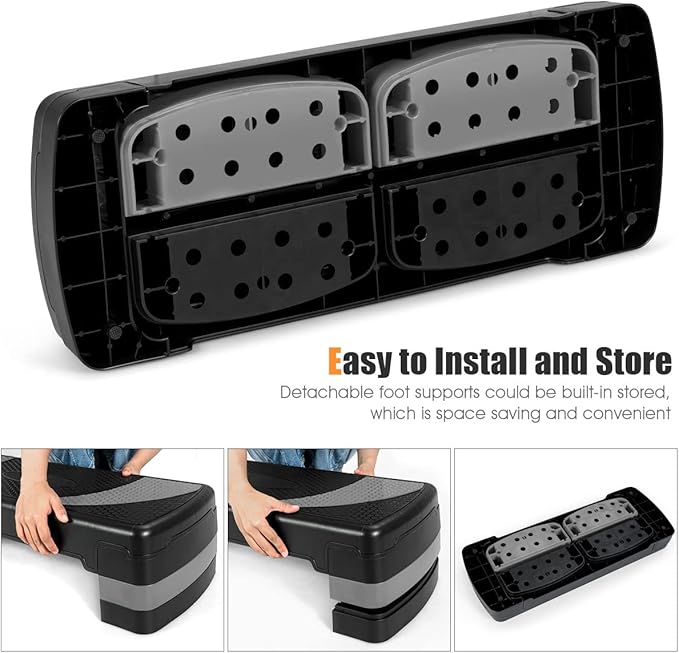 Goplus 31" Aerobic Exercise Stepper Deck, Adjustable Fitness Workout Step Platform Trainer with Risers, 4”6”8”Levels Height-Adjustable, for Home Gym and Office