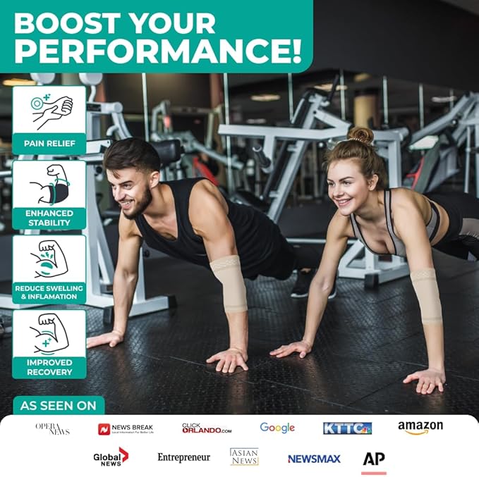 Modvel 2 Pack Elbow Brace - Golfer's Elbow Compression Sleeve Support for Joint Pain Relief, Recovery, Tendonitis Braces, Tennis Elbows Brace For Men & Women, Workout & Weightlifting Arm Wrap