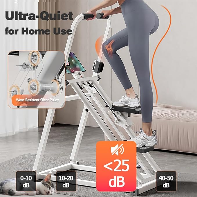 Foldable Stair Stepper Machine with Handles - Adjustable Stepper for Home Cardio, Low Impact Workout Equipment for Legs, Glutes & Weight Loss - Compact Stepping Machine, Easy Assembly White